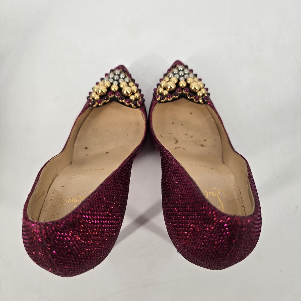 Christian Louboutin Coralta Mia 100 Pink Glitter Point Toe Pumps Size 35 Heart - Picture 5 of 13